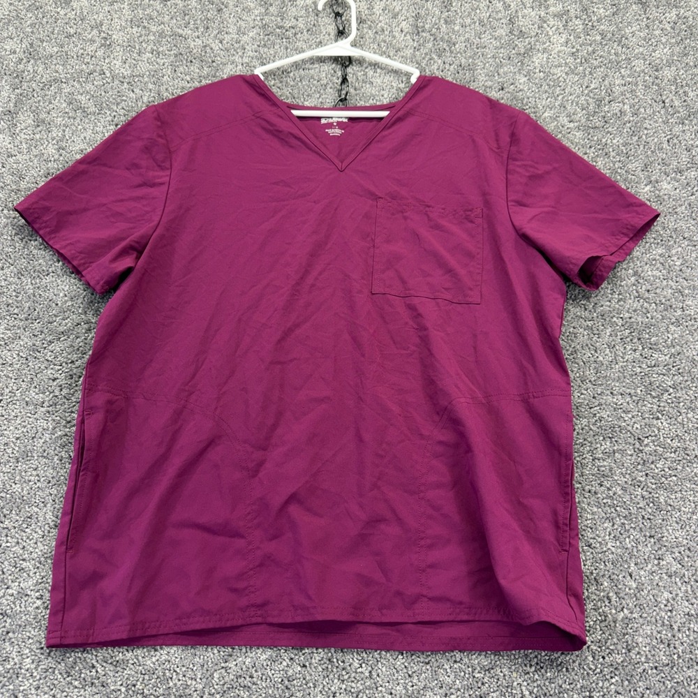 Scrubstar Scrub Top Womens Large Wine V-Neck Short Sleeve Pocket WM037921 T-258